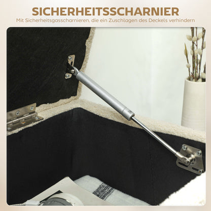 Storage Bench, Bed Bench, Upholstered Bench with Folding Lid, Velvet Look, Chest Bench, for Living Room, Bedroom, Cream White, 95 x 38 x 45 cm