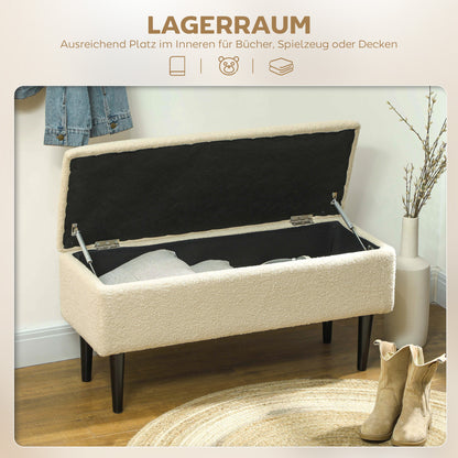 Storage Bench, Bed Bench, Upholstered Bench with Folding Lid, Velvet Look, Chest Bench, for Living Room, Bedroom, Cream White, 95 x 38 x 45 cm