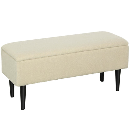 Storage Bench, Bed Bench, Upholstered Bench with Folding Lid, Velvet Look, Chest Bench, for Living Room, Bedroom, Cream White, 95 x 38 x 45 cm