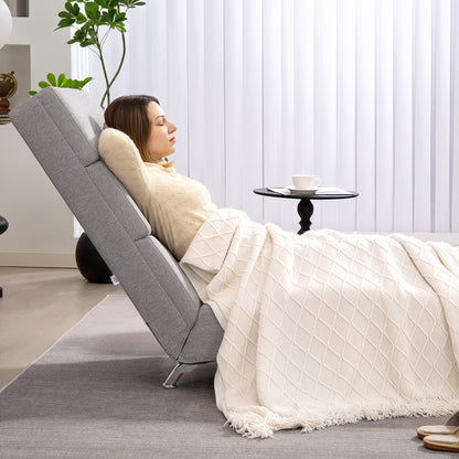 Recliner Lounger Armchair Upholstered Lounge Chair Chaise Longue with Linen Look, Steel Legs Recliner for Living Room Light Gray