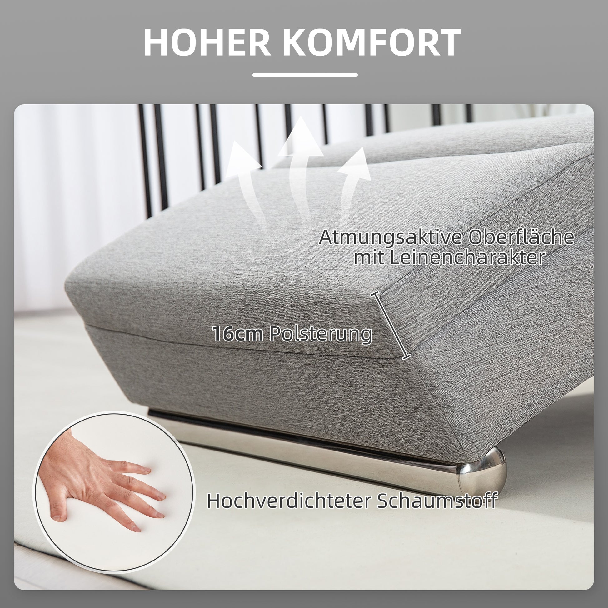 Recliner Lounger Armchair Upholstered Lounge Chair Chaise Longue with Linen Look, Steel Legs Recliner for Living Room Light Gray