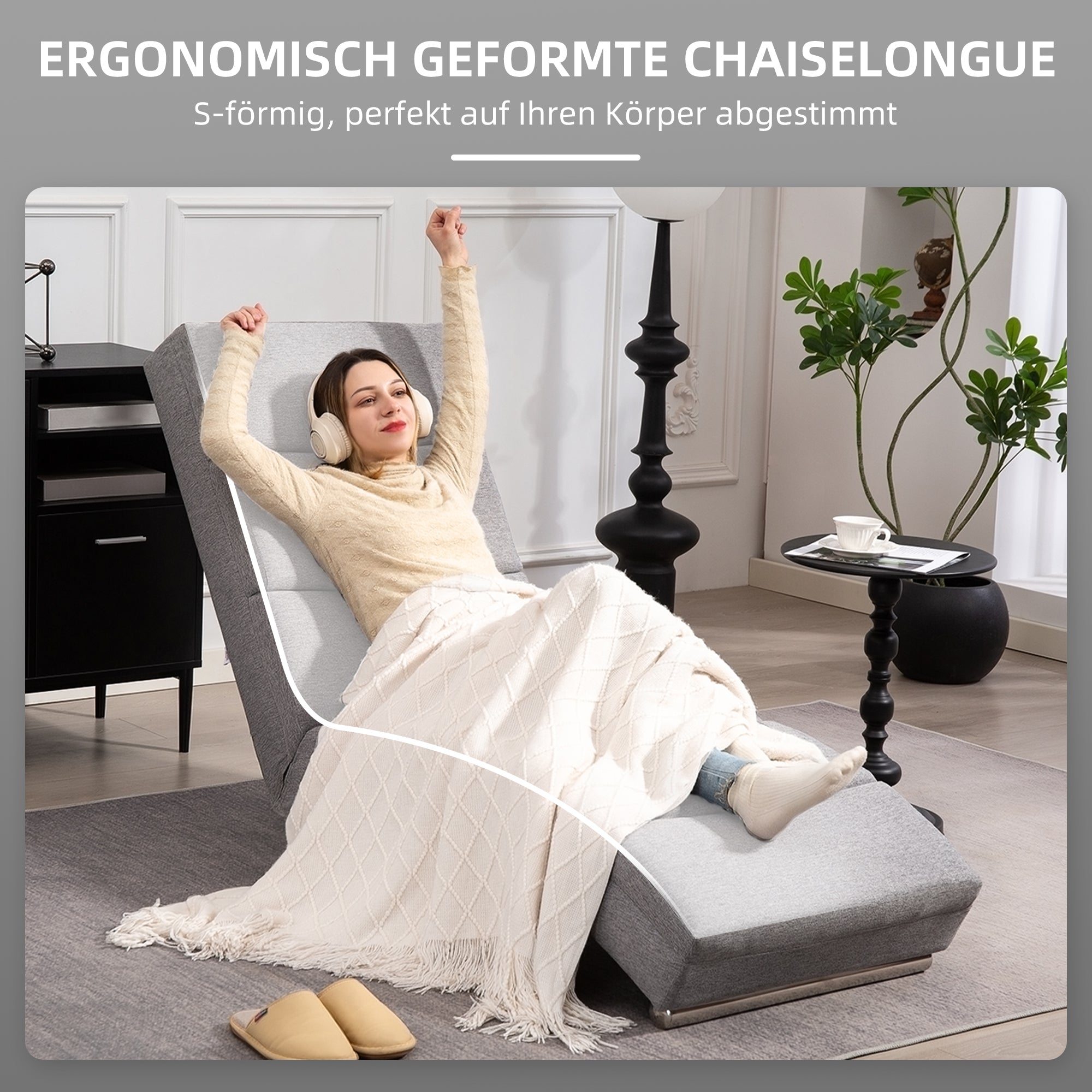 Recliner Lounger Armchair Upholstered Lounge Chair Chaise Longue with Linen Look, Steel Legs Recliner for Living Room Light Gray