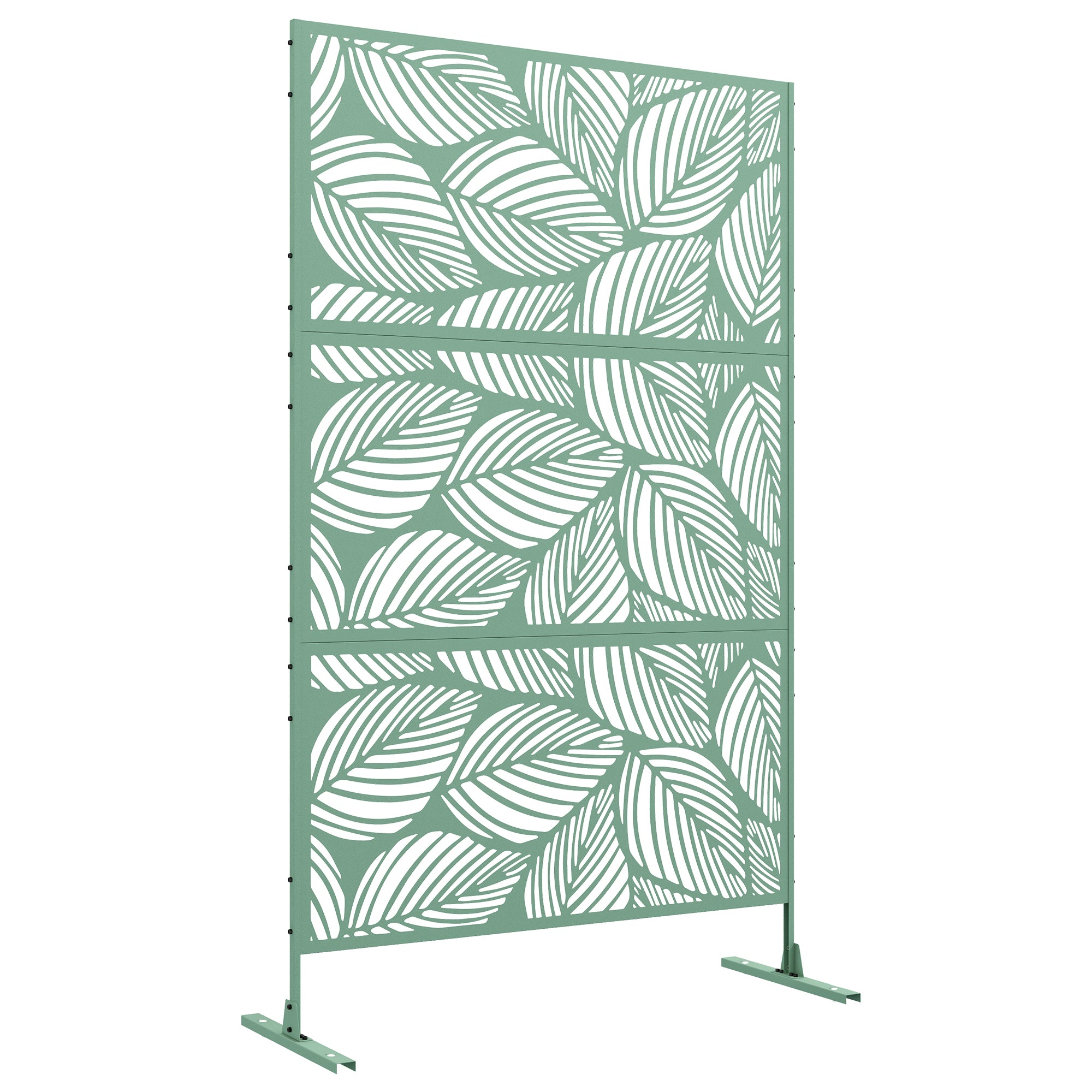 Outdoor Room Divider with 3-Piece Large Leaf Pattern and Steel Frame Privacy Screen for Patio Terrace Garden 122x45x198 cm Green