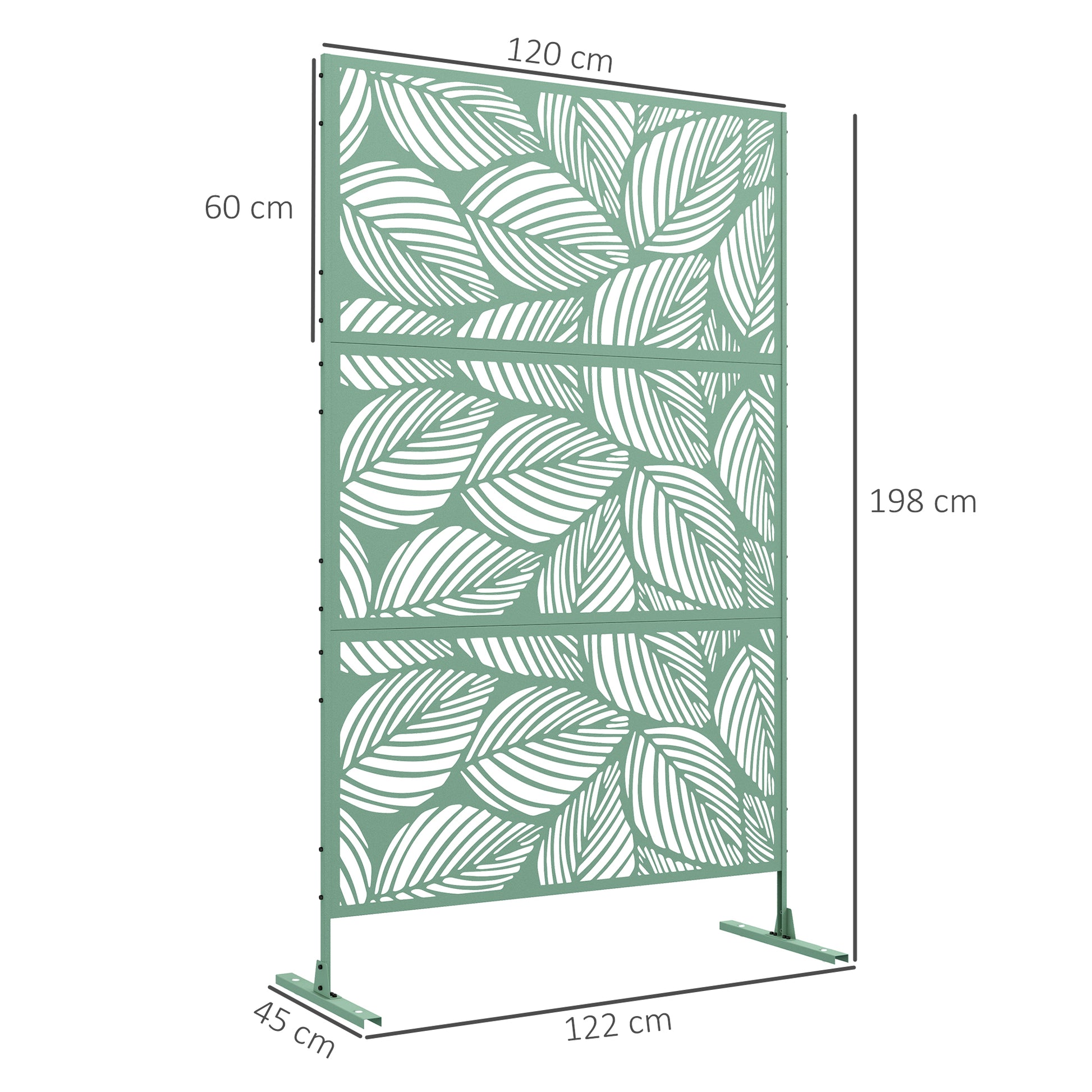 Outdoor Room Divider with 3-Piece Large Leaf Pattern and Steel Frame Privacy Screen for Patio Terrace Garden 122x45x198 cm Green