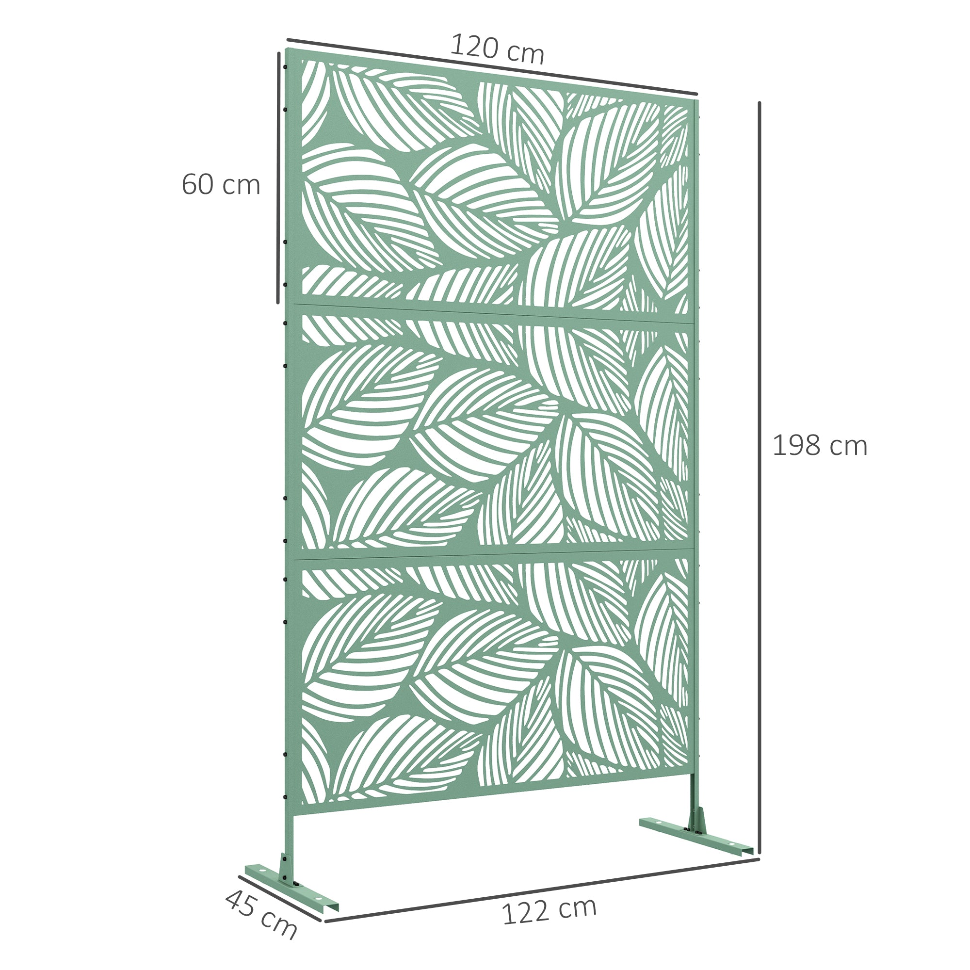 Outdoor Room Divider with 3-Piece Large Leaf Pattern and Steel Frame Privacy Screen for Patio Terrace Garden 122x45x198 cm Green