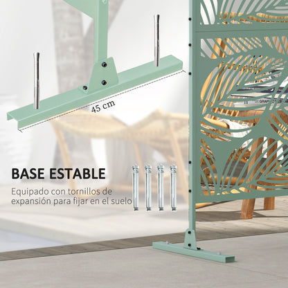 Outdoor Room Divider with 3-Piece Large Leaf Pattern and Steel Frame Privacy Screen for Patio Terrace Garden 122x45x198 cm Green
