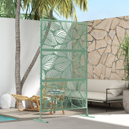 Outdoor Room Divider with 3-Piece Large Leaf Pattern and Steel Frame Privacy Screen for Patio Terrace Garden 122x45x198 cm Green