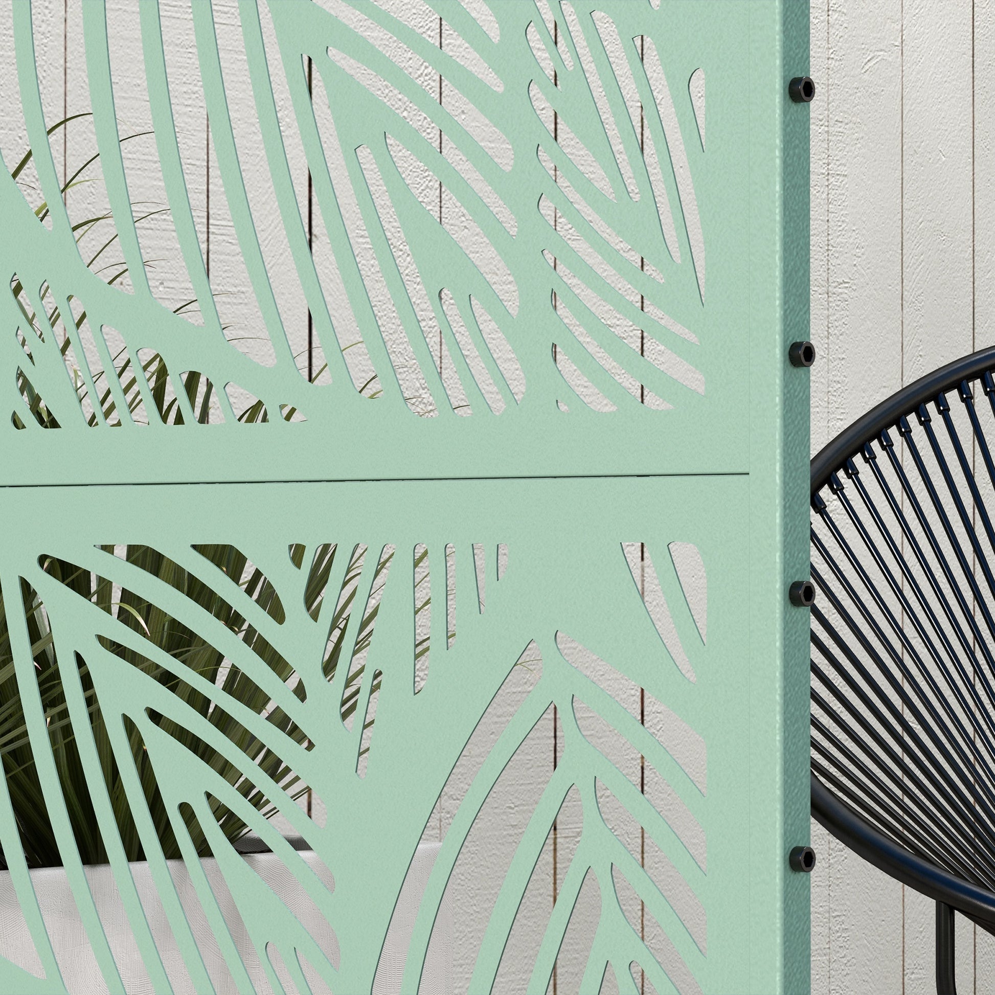 Outdoor Room Divider with 3-Piece Large Leaf Pattern and Steel Frame Privacy Screen for Patio Terrace Garden 122x45x198 cm Green