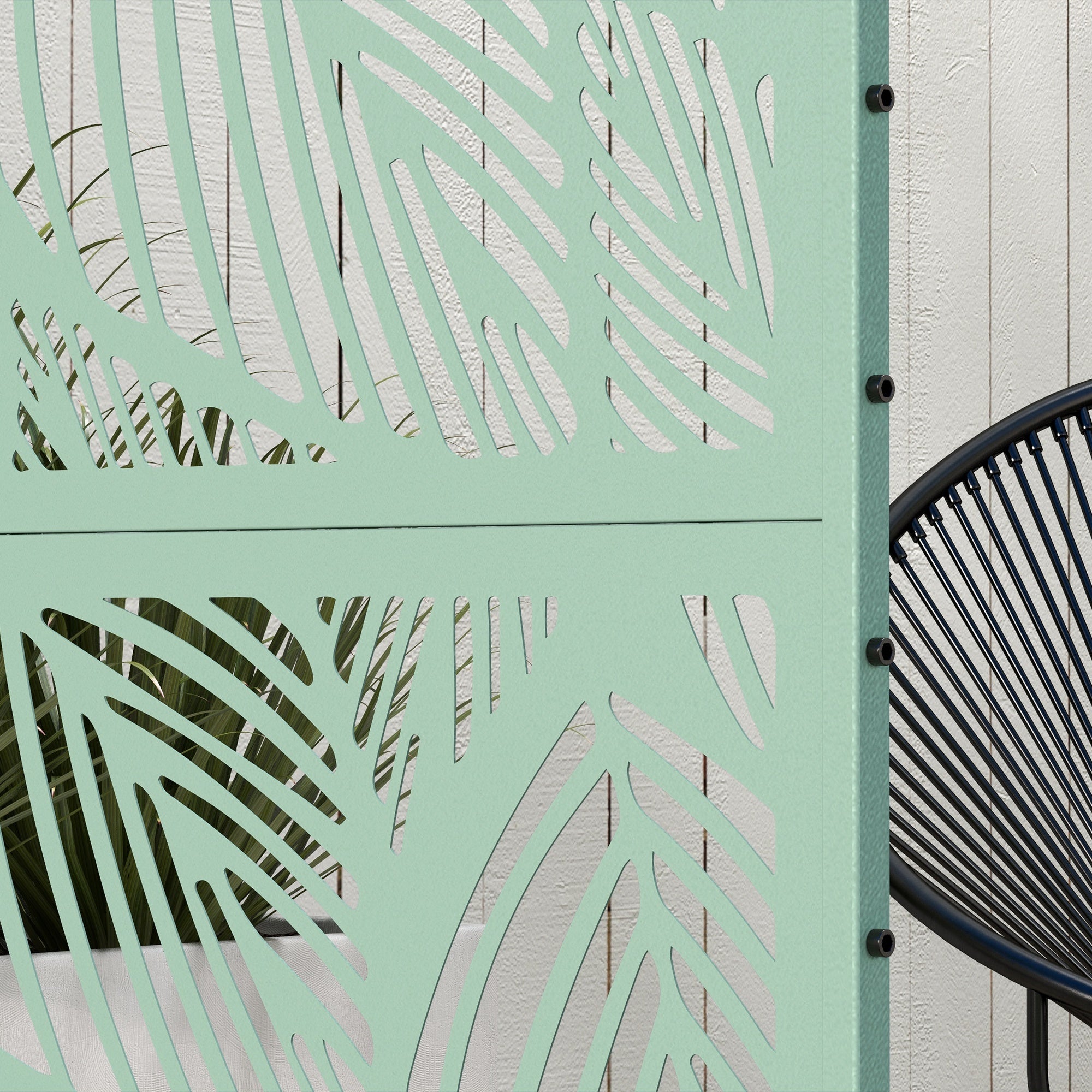 Outdoor Room Divider with 3-Piece Large Leaf Pattern and Steel Frame Privacy Screen for Patio Terrace Garden 122x45x198 cm Green