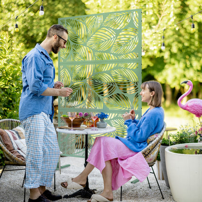 Outdoor Room Divider with 3-Piece Large Leaf Pattern and Steel Frame Privacy Screen for Patio Terrace Garden 122x45x198 cm Green