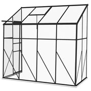Lean-to Greenhouse, Polycarbonate Garden Greenhouse with Sliding Door, 5-Level Roof Vent, Aluminum Frame and Foundation, Black