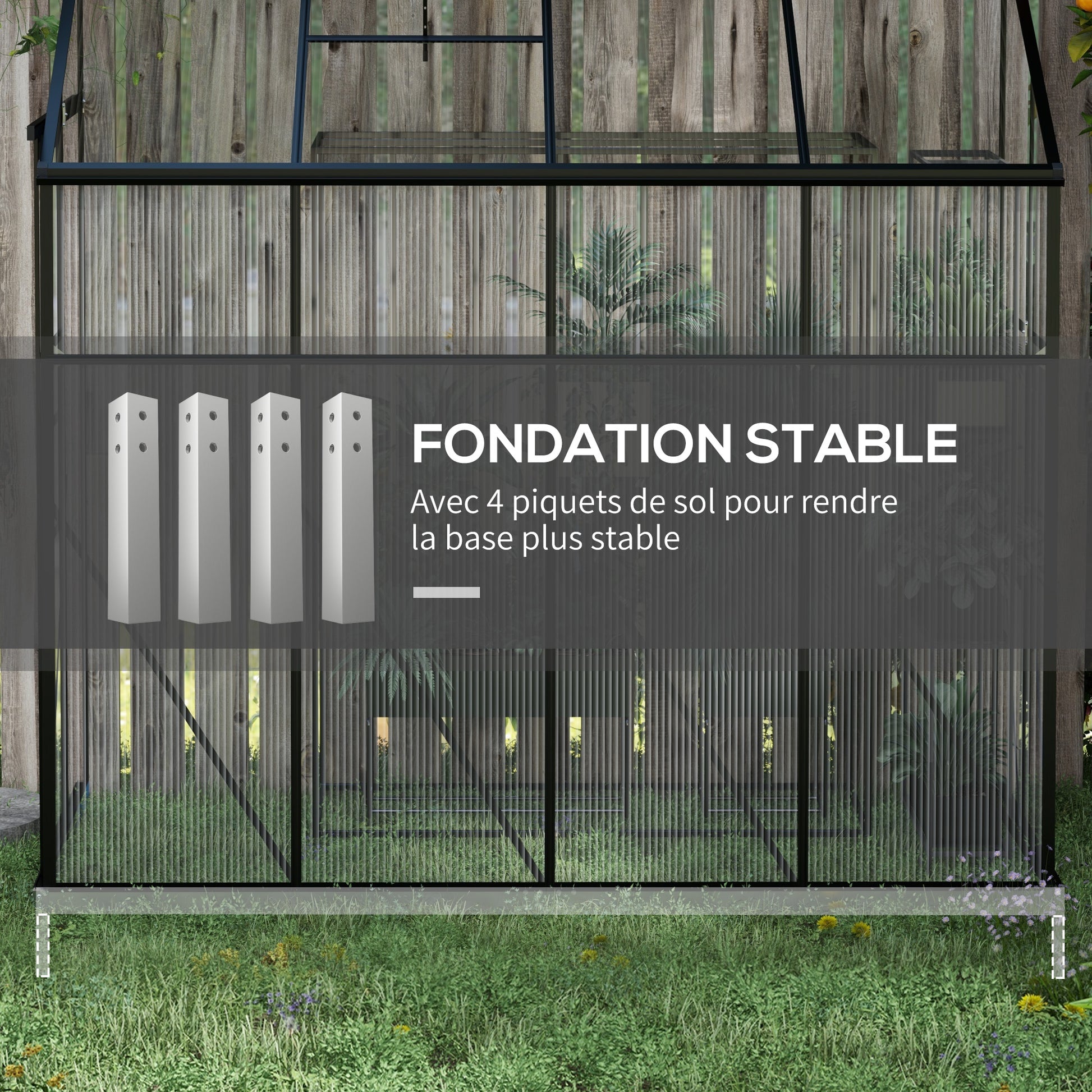Lean-to Greenhouse, Polycarbonate Garden Greenhouse with Sliding Door, 5-Level Roof Vent, Aluminum Frame and Foundation, Black