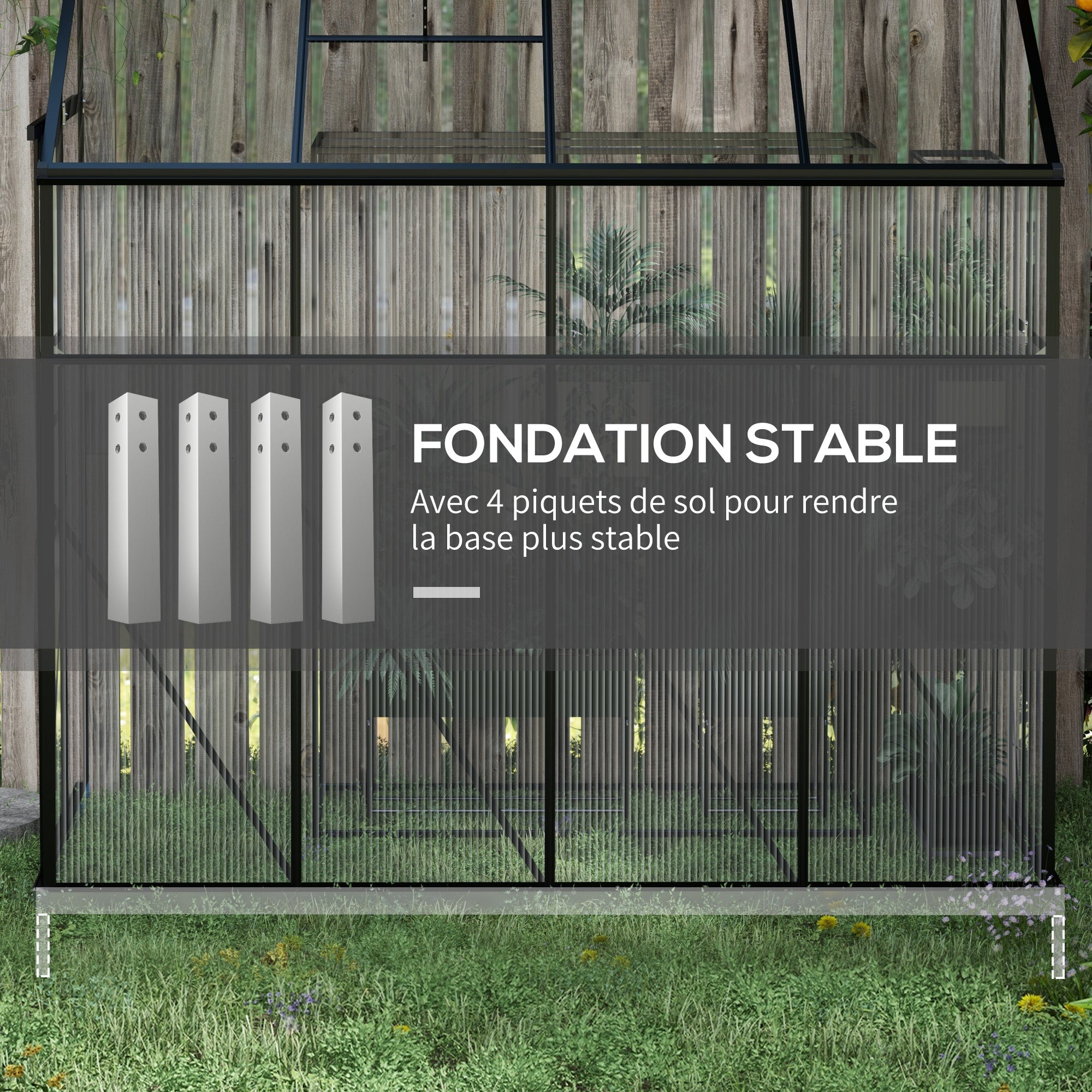 Lean-to Greenhouse, Polycarbonate Garden Greenhouse with Sliding Door, 5-Level Roof Vent, Aluminum Frame and Foundation, Black
