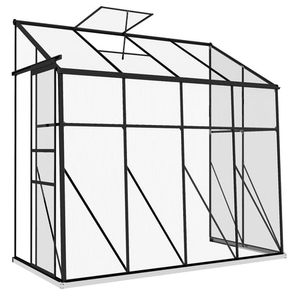 Lean-to Greenhouse, Polycarbonate Garden Greenhouse with Sliding Door, 5-Level Roof Vent, Aluminum Frame and Foundation, Black