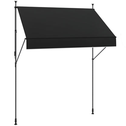 Manual Retractable Awning 2x1.2 m Outdoor Patio Roll-Up Awning Adjustable Height with Crank 210-310 cm UV30+ Protection Drill-Free for Garden Balcony Patio Black