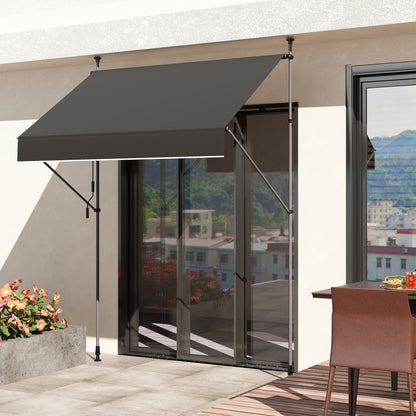 Manual Retractable Awning 2x1.2 m Outdoor Patio Roll-Up Awning Adjustable Height with Crank 210-310 cm UV30+ Protection Drill-Free for Garden Balcony Patio Black