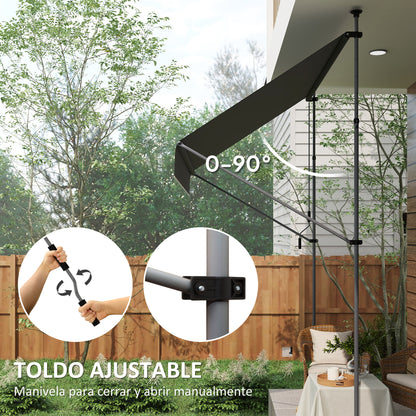 Manual Retractable Awning 2x1.2 m Outdoor Patio Roll-Up Awning Adjustable Height with Crank 210-310 cm UV30+ Protection Drill-Free for Garden Balcony Patio Black