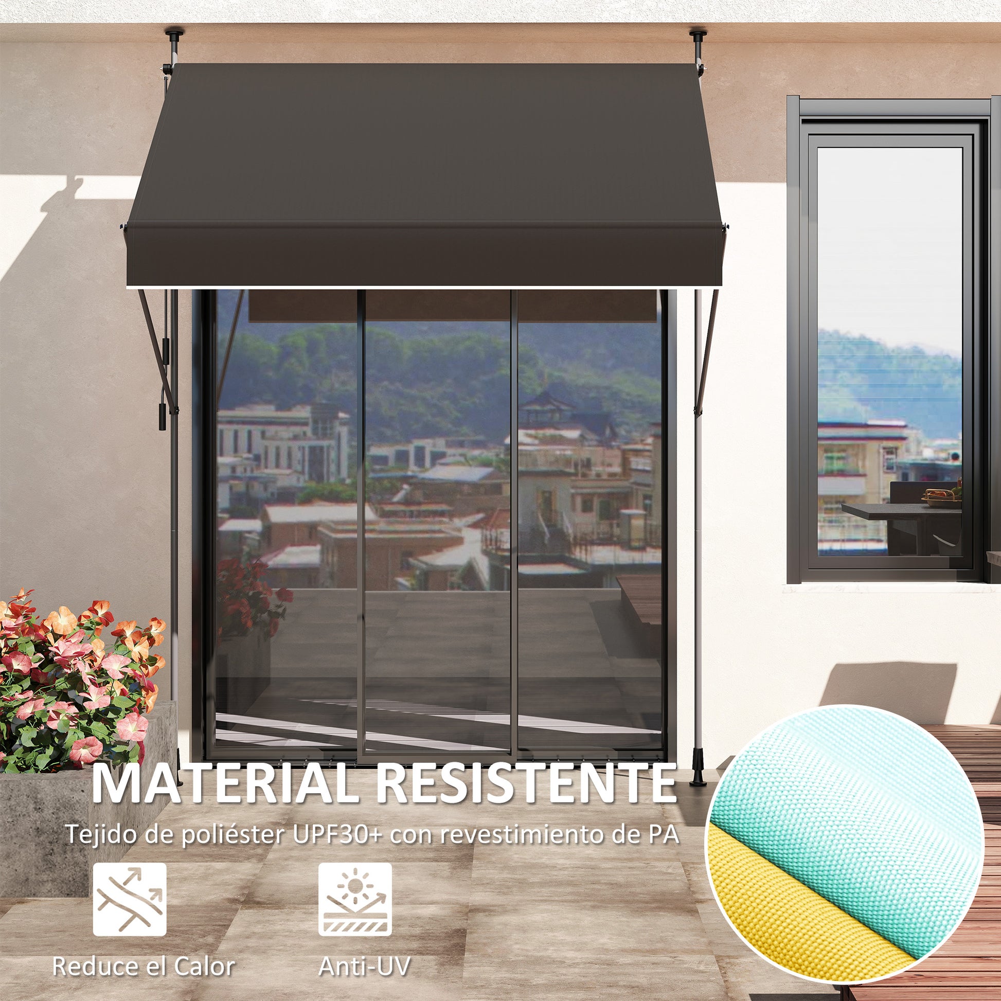 Manual Retractable Awning 2x1.2 m Outdoor Patio Roll-Up Awning Adjustable Height with Crank 210-310 cm UV30+ Protection Drill-Free for Garden Balcony Patio Black