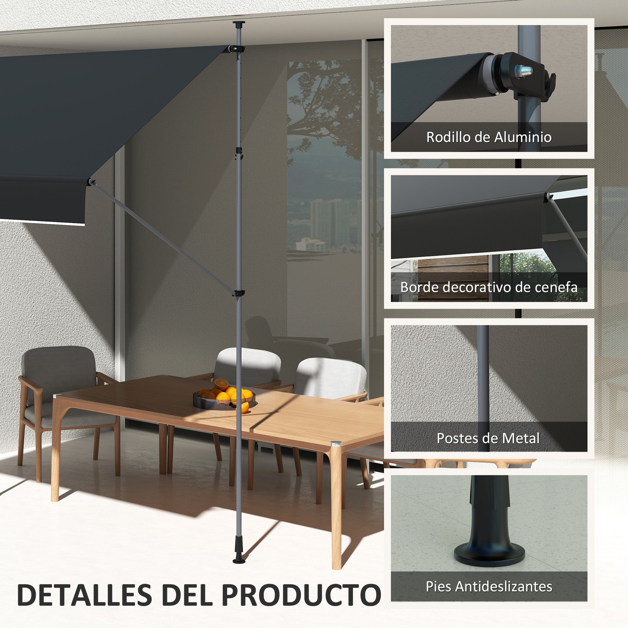 Manual Retractable Awning 2x1.2 m Outdoor Patio Roll-Up Awning Adjustable Height with Crank 210-310 cm UV30+ Protection Drill-Free for Garden Balcony Patio Black