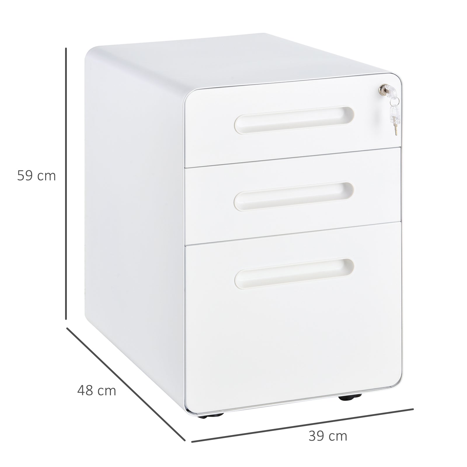 Mobile File Cabinet, Filing Cabinet with 3 Drawers, Office Cabinet, Storage Cabinet, Steel, White, 39 x 48 x 59 cm
