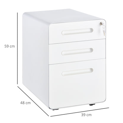 Mobile File Cabinet, Filing Cabinet with 3 Drawers, Office Cabinet, Storage Cabinet, Steel, White, 39 x 48 x 59 cm