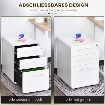 Mobile File Cabinet, Filing Cabinet with 3 Drawers, Office Cabinet, Storage Cabinet, Steel, White, 39 x 48 x 59 cm