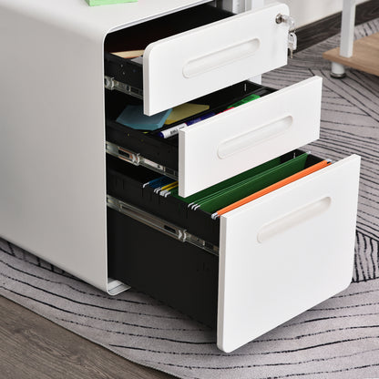 Mobile File Cabinet, Filing Cabinet with 3 Drawers, Office Cabinet, Storage Cabinet, Steel, White, 39 x 48 x 59 cm