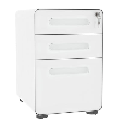 Mobile File Cabinet, Filing Cabinet with 3 Drawers, Office Cabinet, Storage Cabinet, Steel, White, 39 x 48 x 59 cm