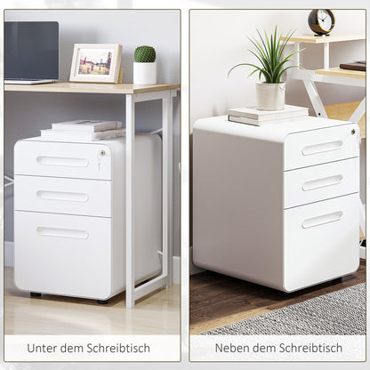 Mobile File Cabinet, Filing Cabinet with 3 Drawers, Office Cabinet, Storage Cabinet, Steel, White, 39 x 48 x 59 cm