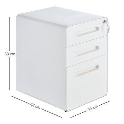 Mobile File Cabinet, Filing Cabinet with 3 Drawers, Office Cabinet, Storage Cabinet, Steel, White, 39 x 48 x 59 cm