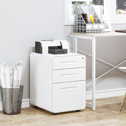 Mobile File Cabinet, Filing Cabinet with 3 Drawers, Office Cabinet, Storage Cabinet, Steel, White, 39 x 48 x 59 cm