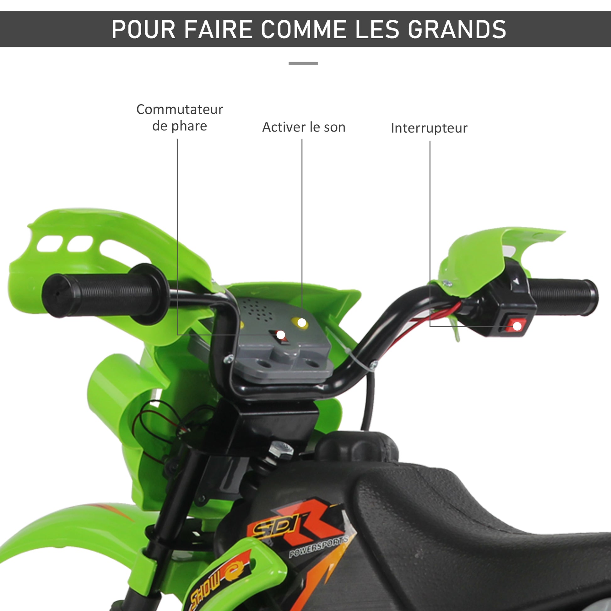 Children's Electric Motorcycle, Cross Motorcycle for Children with 6V Battery, Headlights, Music, and Training Wheels, 3 to 6 Years, Load 25KG, Green and Black