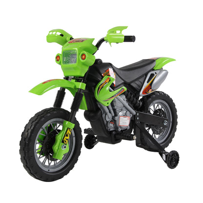 Children's Electric Motorcycle, Cross Motorcycle for Children with 6V Battery, Headlights, Music, and Training Wheels, 3 to 6 Years, Load 25KG, Green and Black