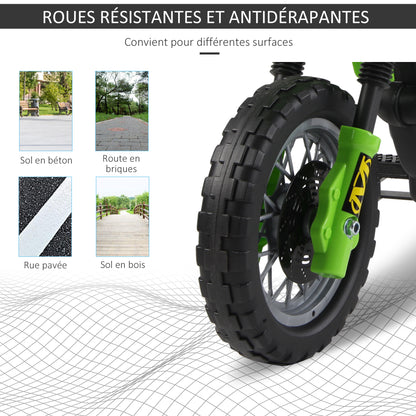 Children's Electric Motorcycle, Cross Motorcycle for Children with 6V Battery, Headlights, Music, and Training Wheels, 3 to 6 Years, Load 25KG, Green and Black