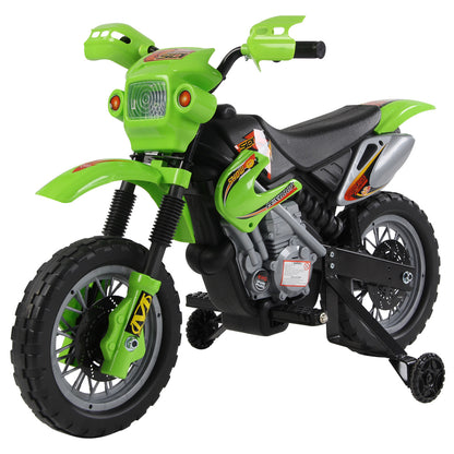 Children's Electric Motorcycle, Cross Motorcycle for Children with 6V Battery, Headlights, Music, and Training Wheels, 3 to 6 Years, Load 25KG, Green and Black