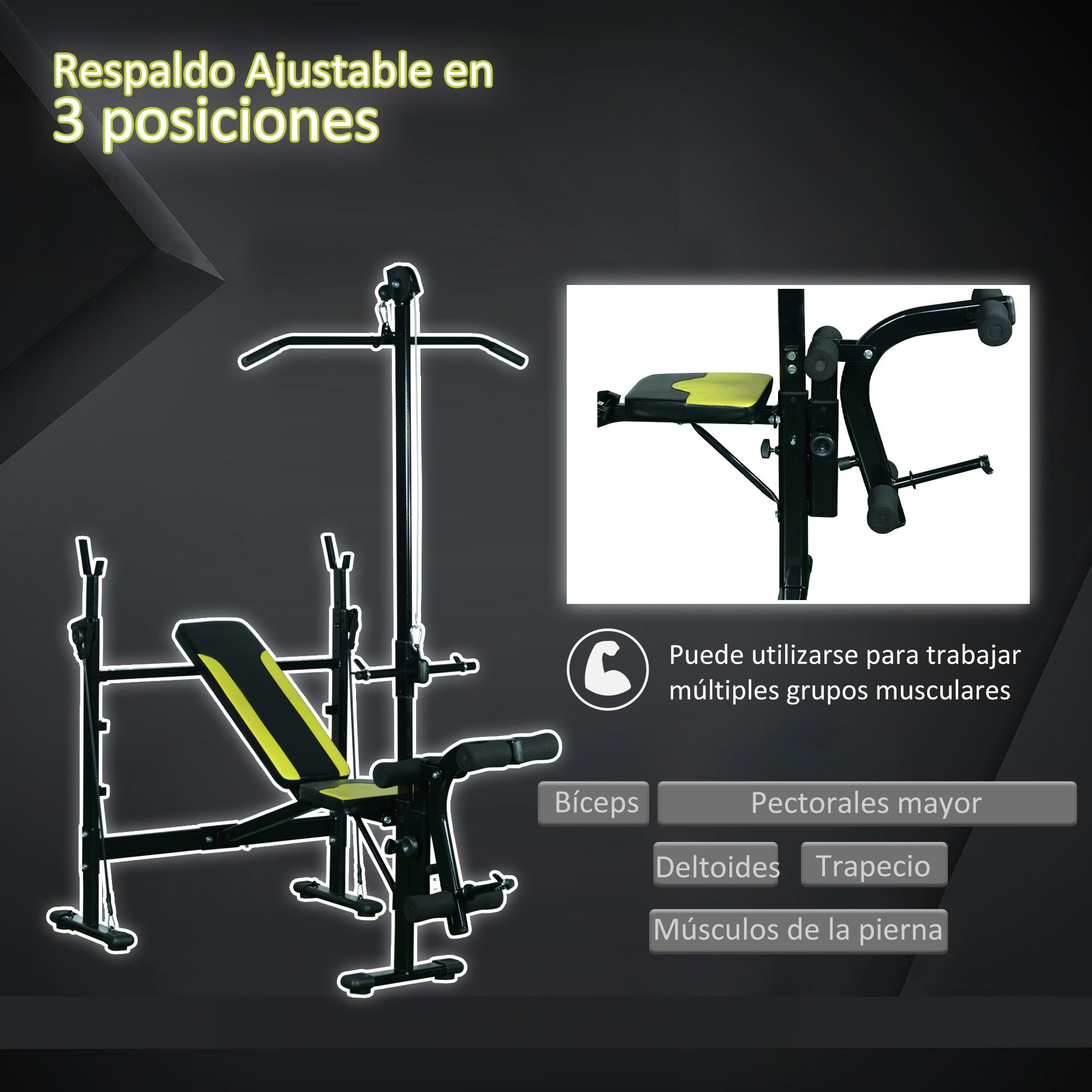 Multifunctional Weight Bench Reclining Muscle Training Bench with Adjustable Height for Total Fitness Training in Gym and Home Load 550 lbs 175x110x202 cm Black