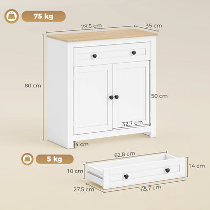 Sideboard Kitchen Cabinet with Drawer, Double Doors & Adjustable Shelf, White Oak-Effect — 30.9 x 13.8 x 31.5 in