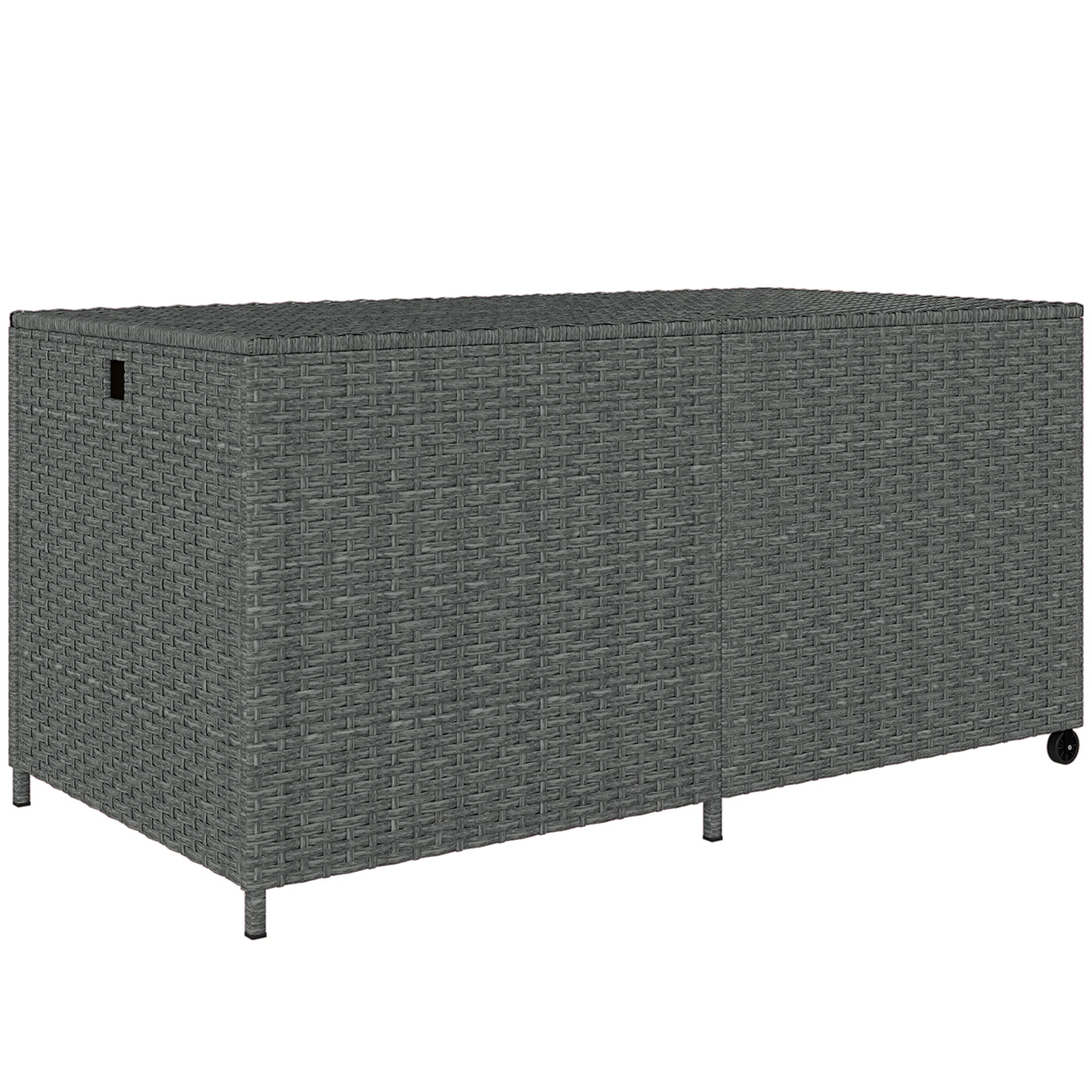 650L Weatherproof Rattan Cushion Box with Lid, Wheels & Storage – UV-Resistant Garden Chest for Patio, Terrace, Balcony | 59 x 29.5 x 29.1 in (150 x 75 x 74 cm) – Dark Gray