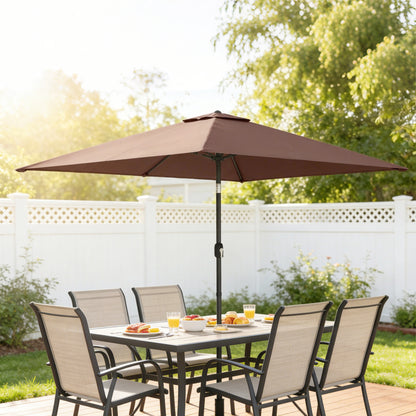 Tilt-Adjustable Rectangular Patio Umbrella 300 x 200 cm with Crank & Cover, UV Protection, Wind-Resistant — Brown