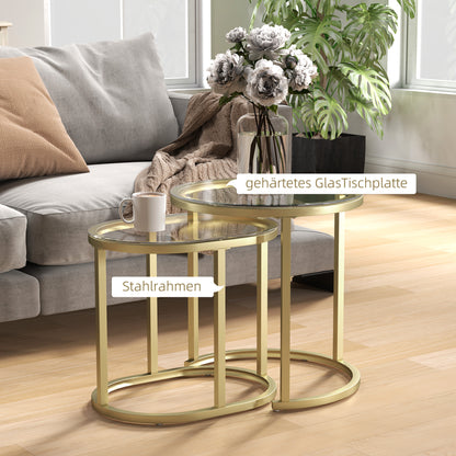 Coffee Table Round 2-Piece Set Stackable Side Table with Steel Frame, Living Room Table Coffee Table for Living Room Bedroom Gold
