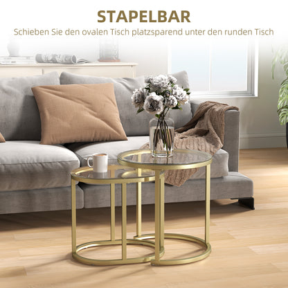 Coffee Table Round 2-Piece Set Stackable Side Table with Steel Frame, Living Room Table Coffee Table for Living Room Bedroom Gold