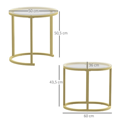 Coffee Table Round 2-Piece Set Stackable Side Table with Steel Frame, Living Room Table Coffee Table for Living Room Bedroom Gold