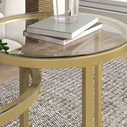 Coffee Table Round 2-Piece Set Stackable Side Table with Steel Frame, Living Room Table Coffee Table for Living Room Bedroom Gold