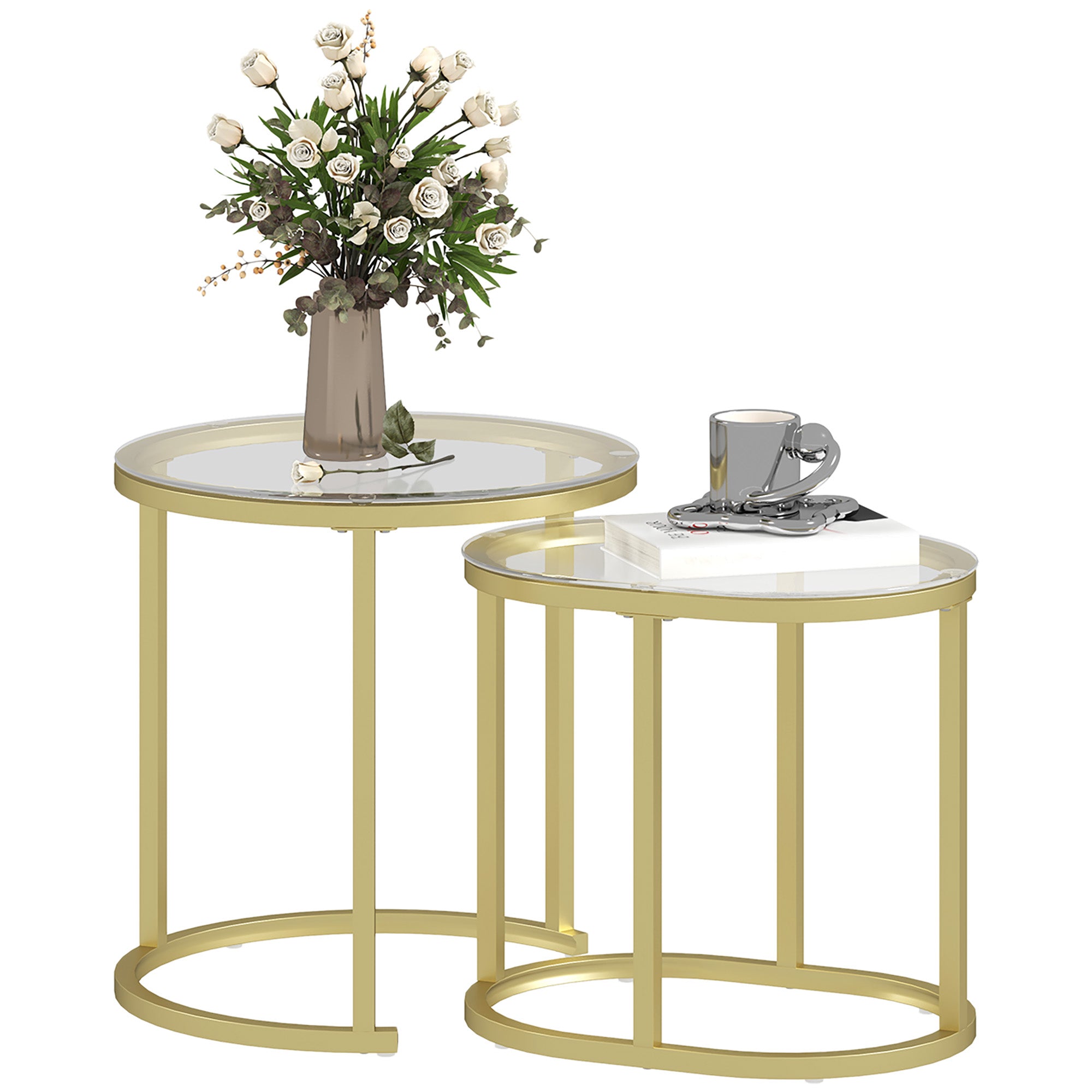 Coffee Table Round 2-Piece Set Stackable Side Table with Steel Frame, Living Room Table Coffee Table for Living Room Bedroom Gold