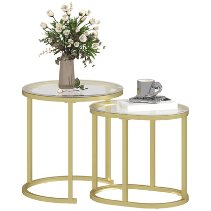 Coffee Table Round 2-Piece Set Stackable Side Table with Steel Frame, Living Room Table Coffee Table for Living Room Bedroom Gold