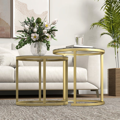 Coffee Table Round 2-Piece Set Stackable Side Table with Steel Frame, Living Room Table Coffee Table for Living Room Bedroom Gold