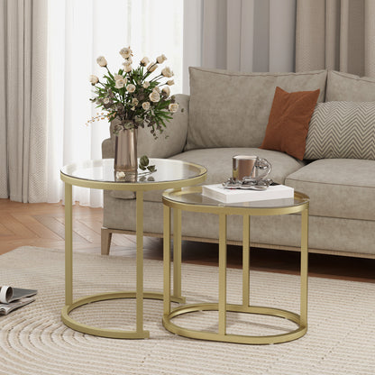 Coffee Table Round 2-Piece Set Stackable Side Table with Steel Frame, Living Room Table Coffee Table for Living Room Bedroom Gold