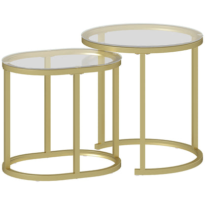 Coffee Table Round 2-Piece Set Stackable Side Table with Steel Frame, Living Room Table Coffee Table for Living Room Bedroom Gold