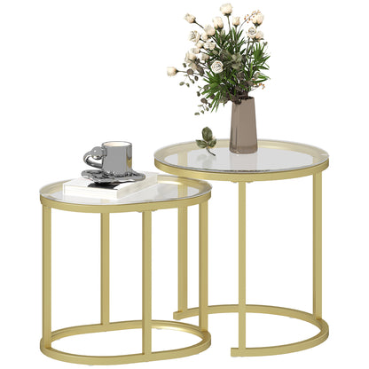 Coffee Table Round 2-Piece Set Stackable Side Table with Steel Frame, Living Room Table Coffee Table for Living Room Bedroom Gold