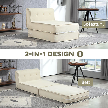 Floor Sofa 2-in-1 Foldable Sofa Bed with Corduroy Look, Upholstered Sofa Bed up to 240 kg Load Capacity for Living Room, Bedroom, Cream White